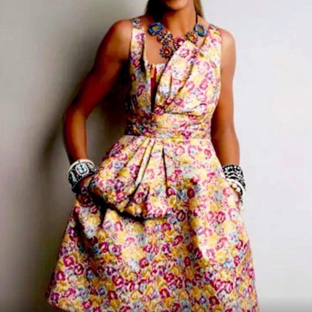 Zac Posen multicolor spring midi knee dress with oversized bow - asymmetrical